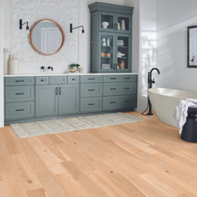 hardwood flooring in modern bathroom