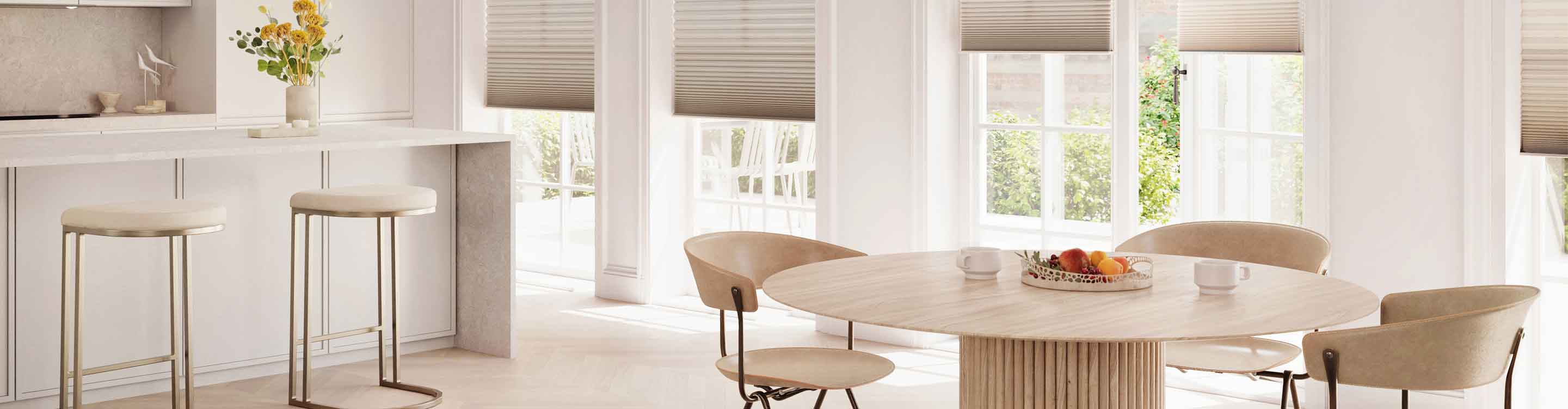 hunter douglas blinds in neutral kitchen